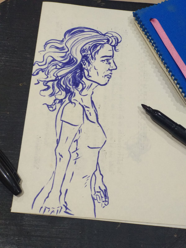sketch, sketchbook, blue ink, character drawing, markers, illustration, woman art