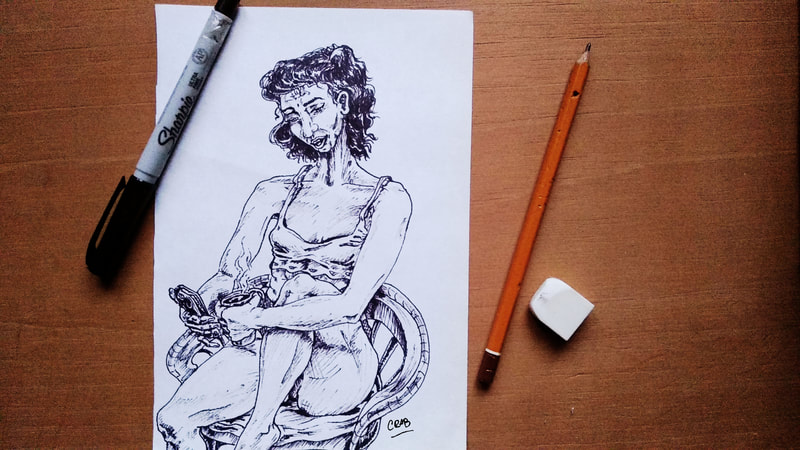 pen, illustration, black and withe colors, morning rituals, habits, ink, line drawing, figurative art.